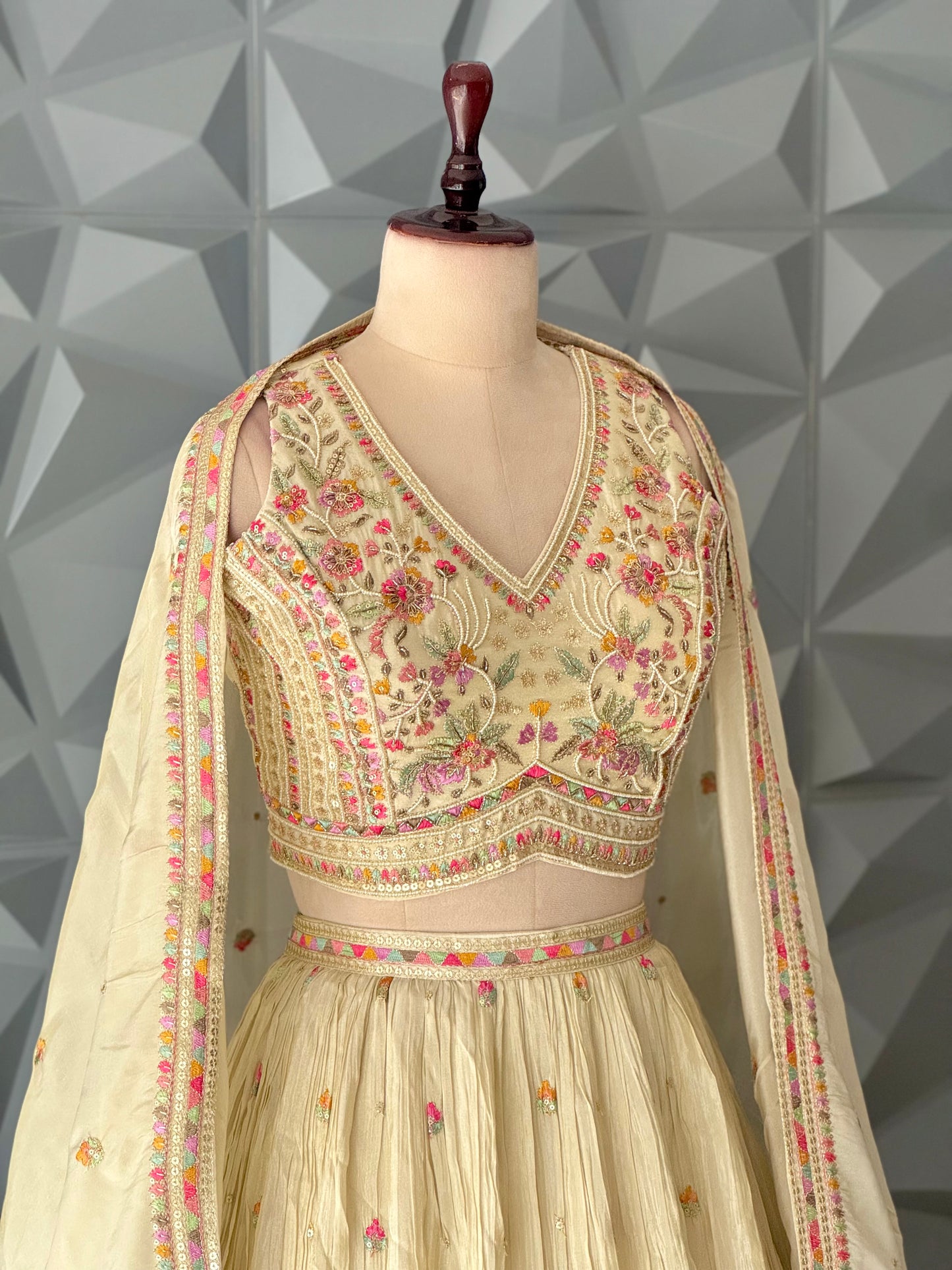 Floral Ivory Embroidered Lehenga Set