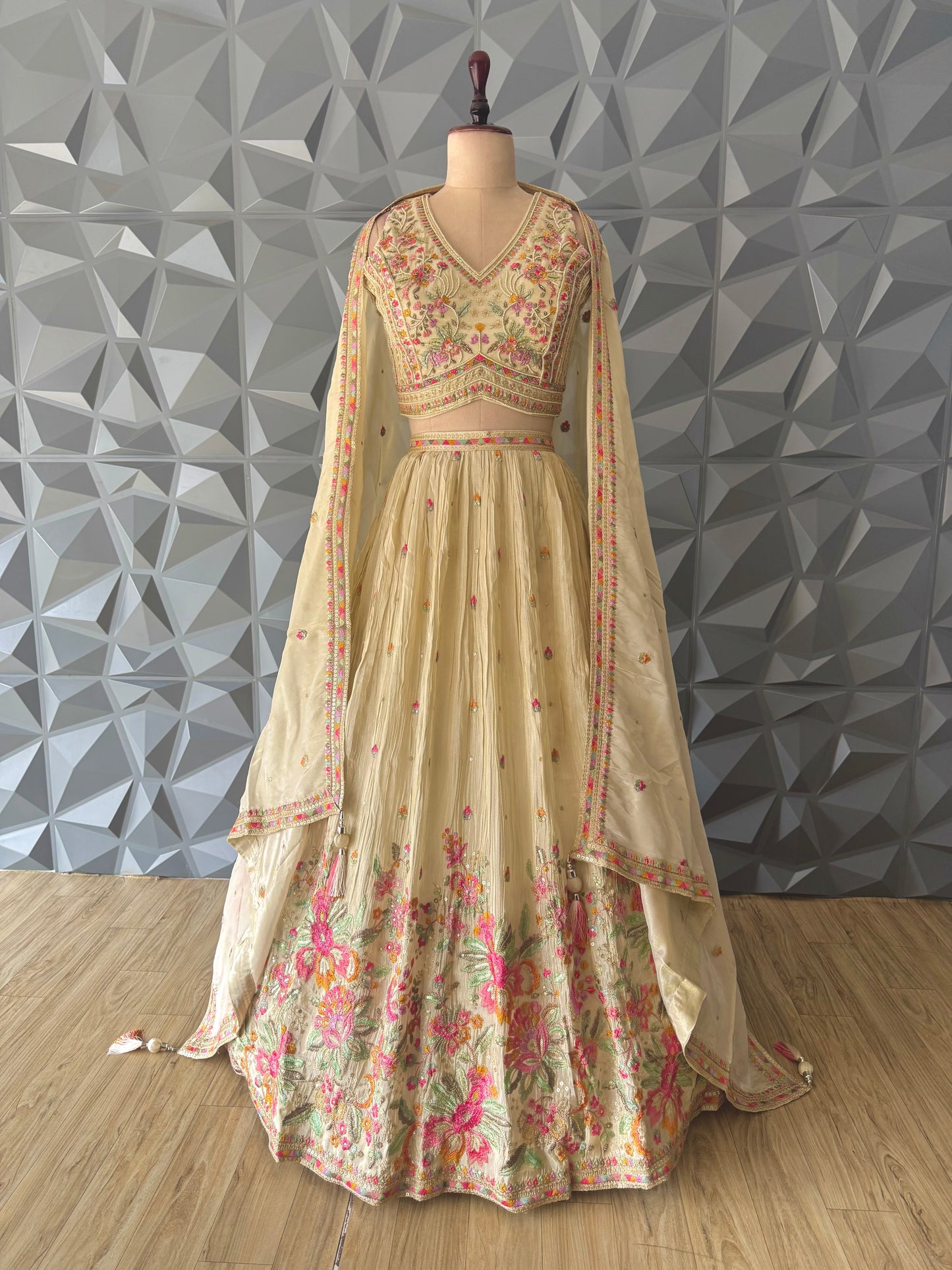 Floral Ivory Embroidered Lehenga Set