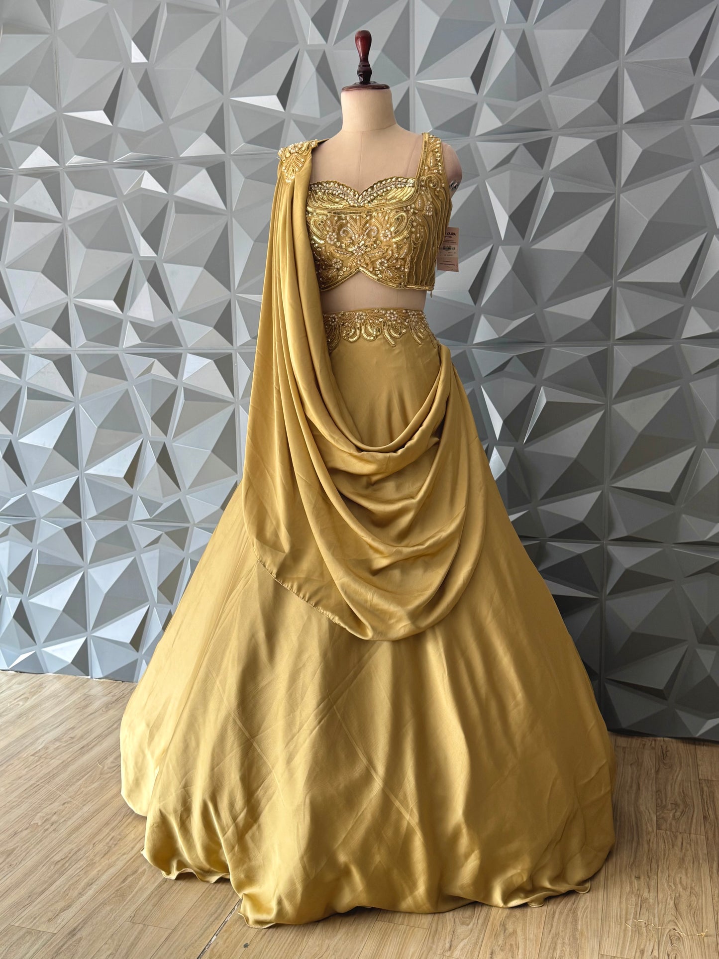 Golden Lehenga Set with Draped Dupatta