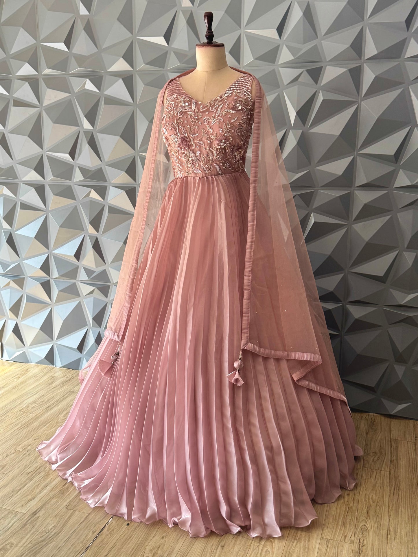 Mauve Pink Tissue Long Dress
