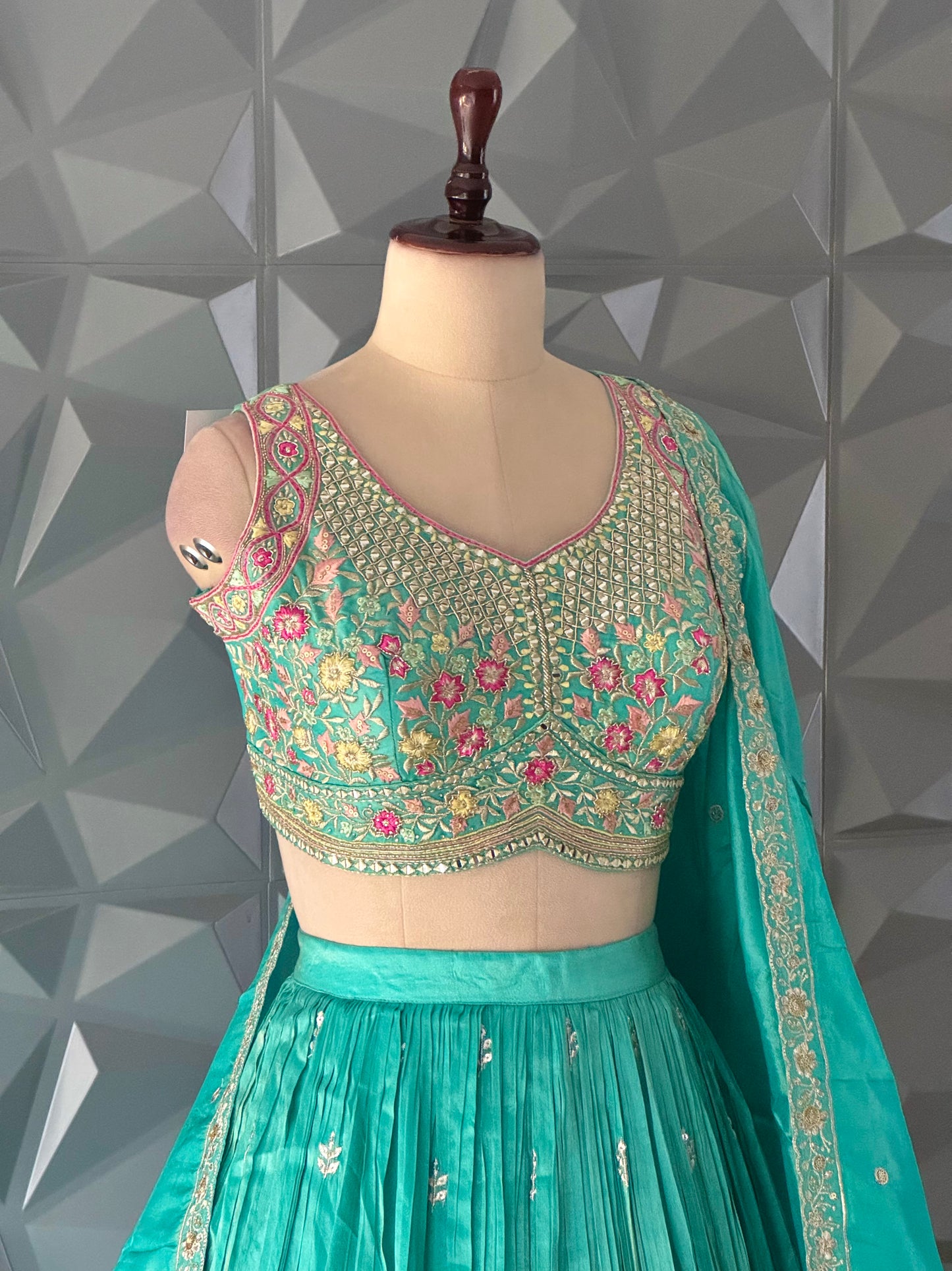 Sky Blue Embroidered Lehenga Set