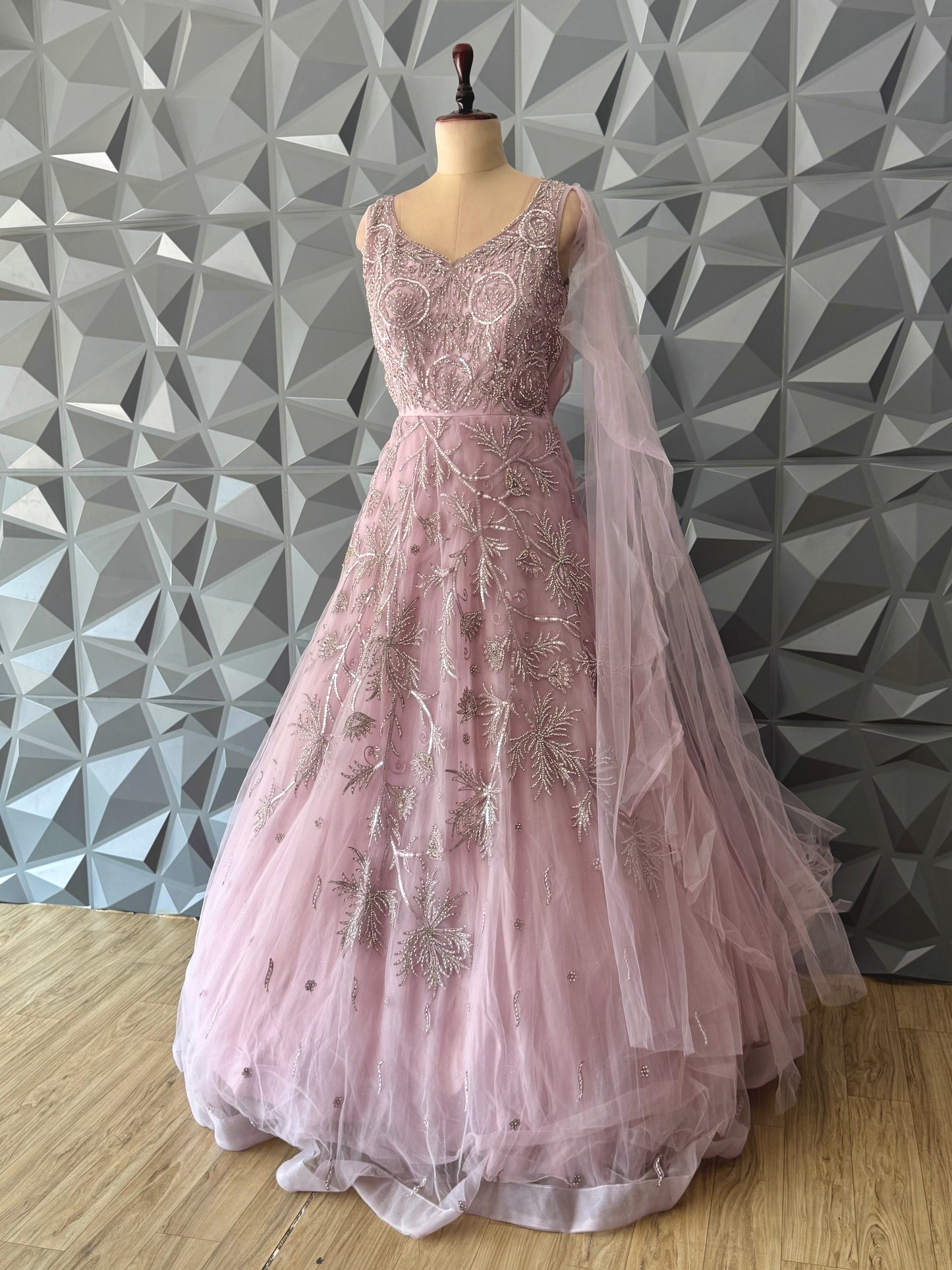 Baby Pink Indowestern Long Gown