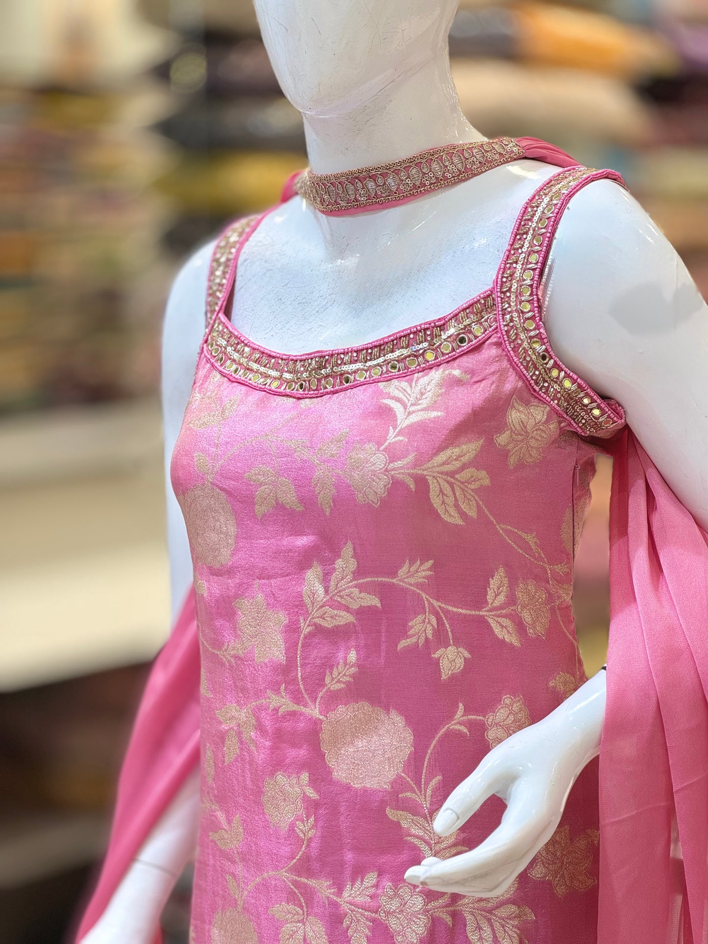 Pink Banarasi Floral Sharara Set