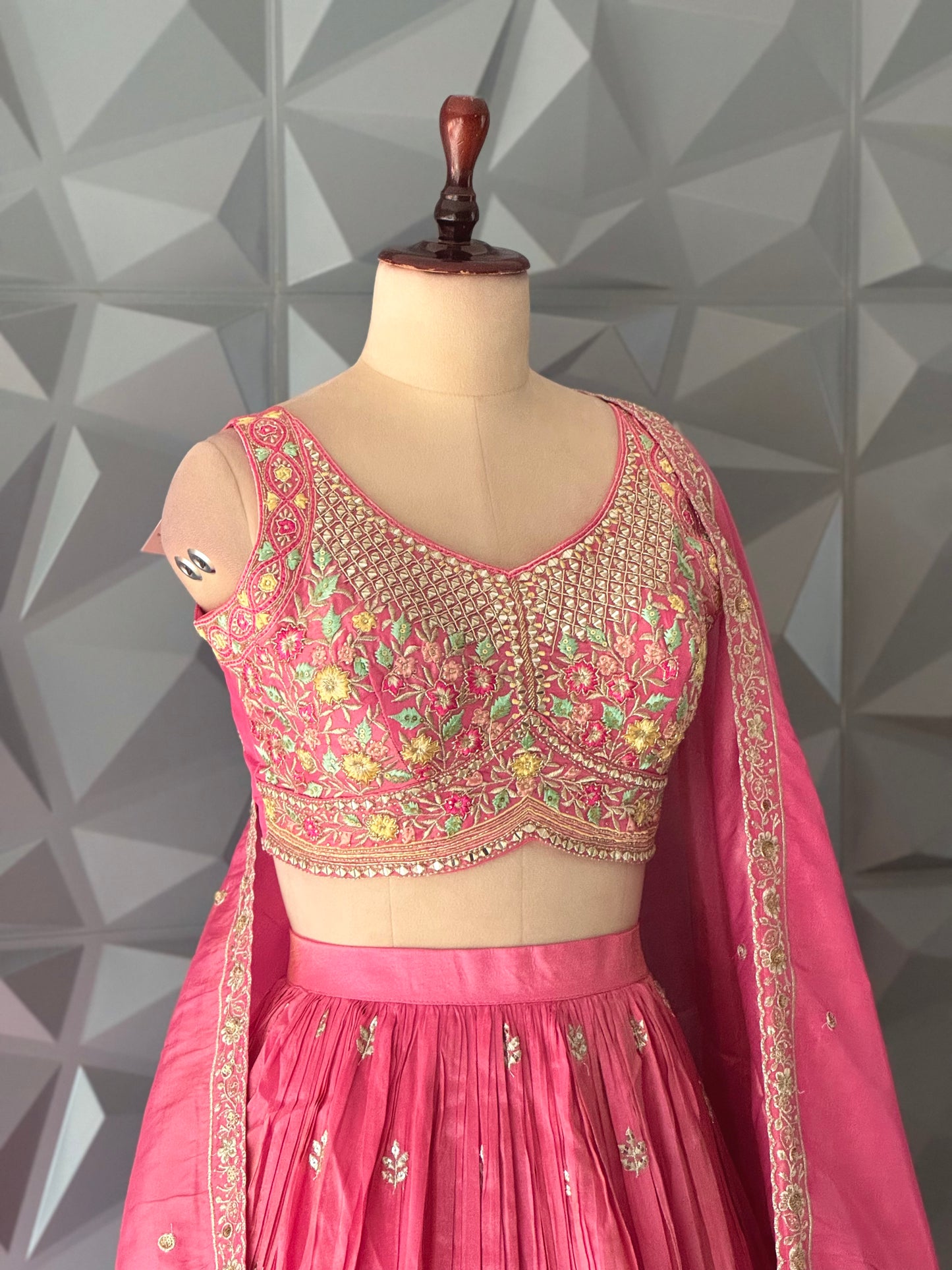 Pink Rose Bloom Embroidered Lehenga Set