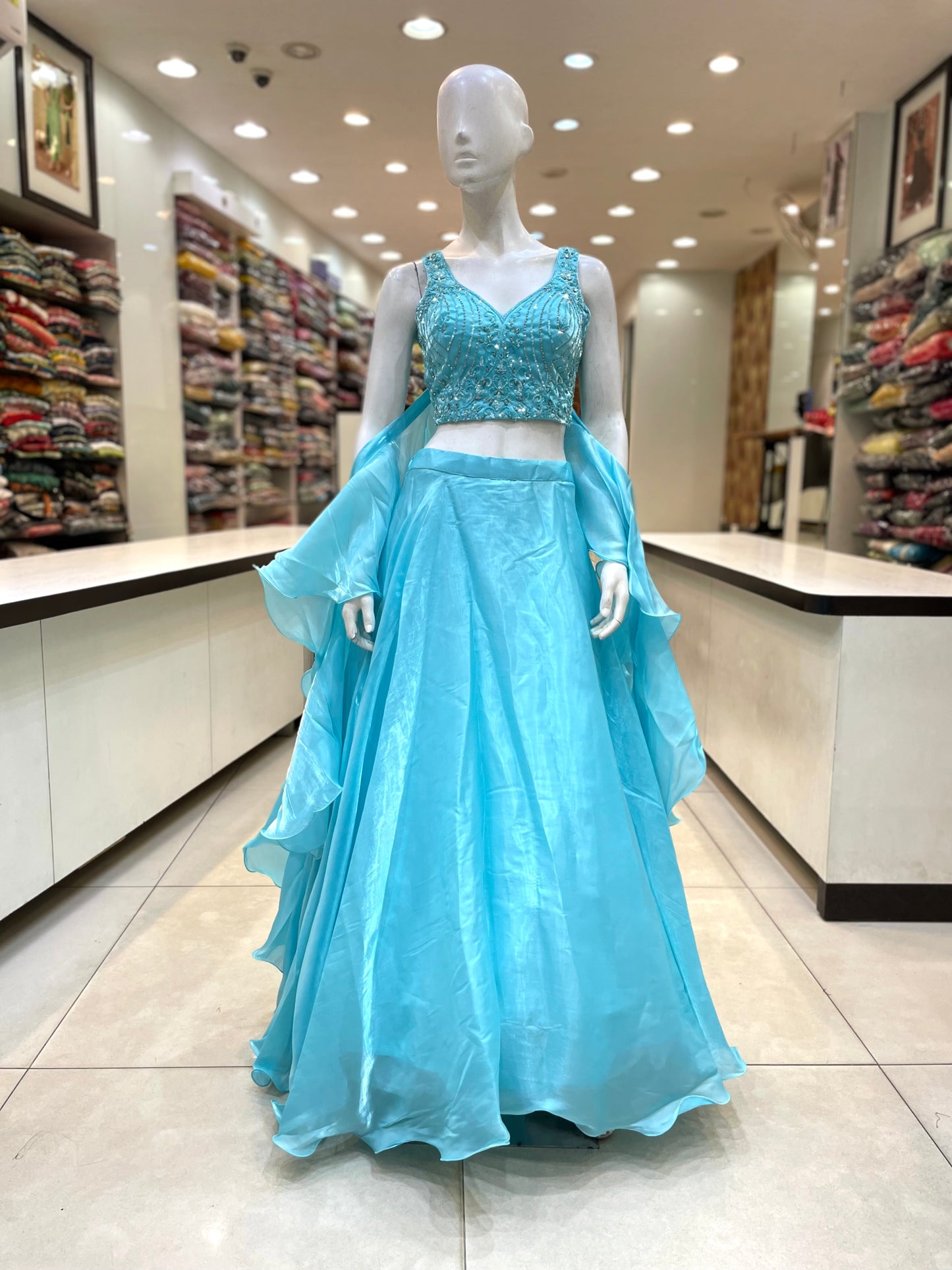 Blue Tissue Lehenga Set