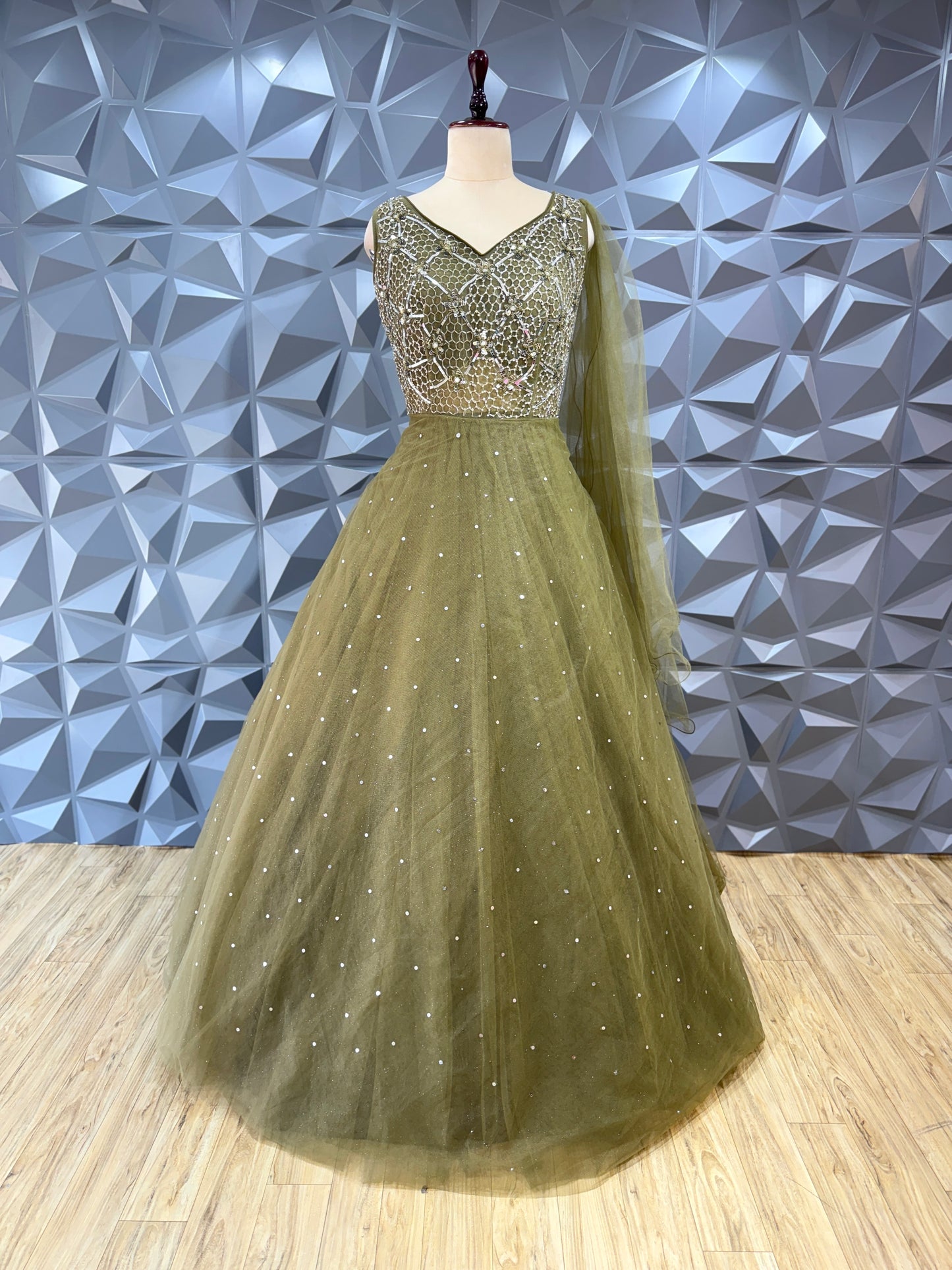 Olive Green Designer Gown