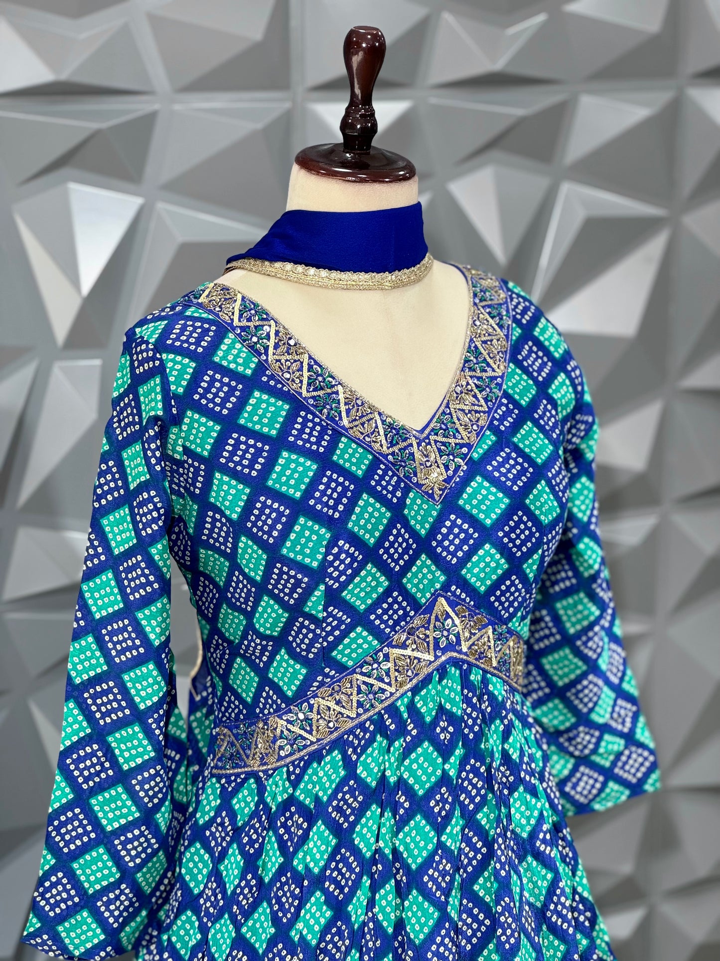 Blue Bandhani Long Dress