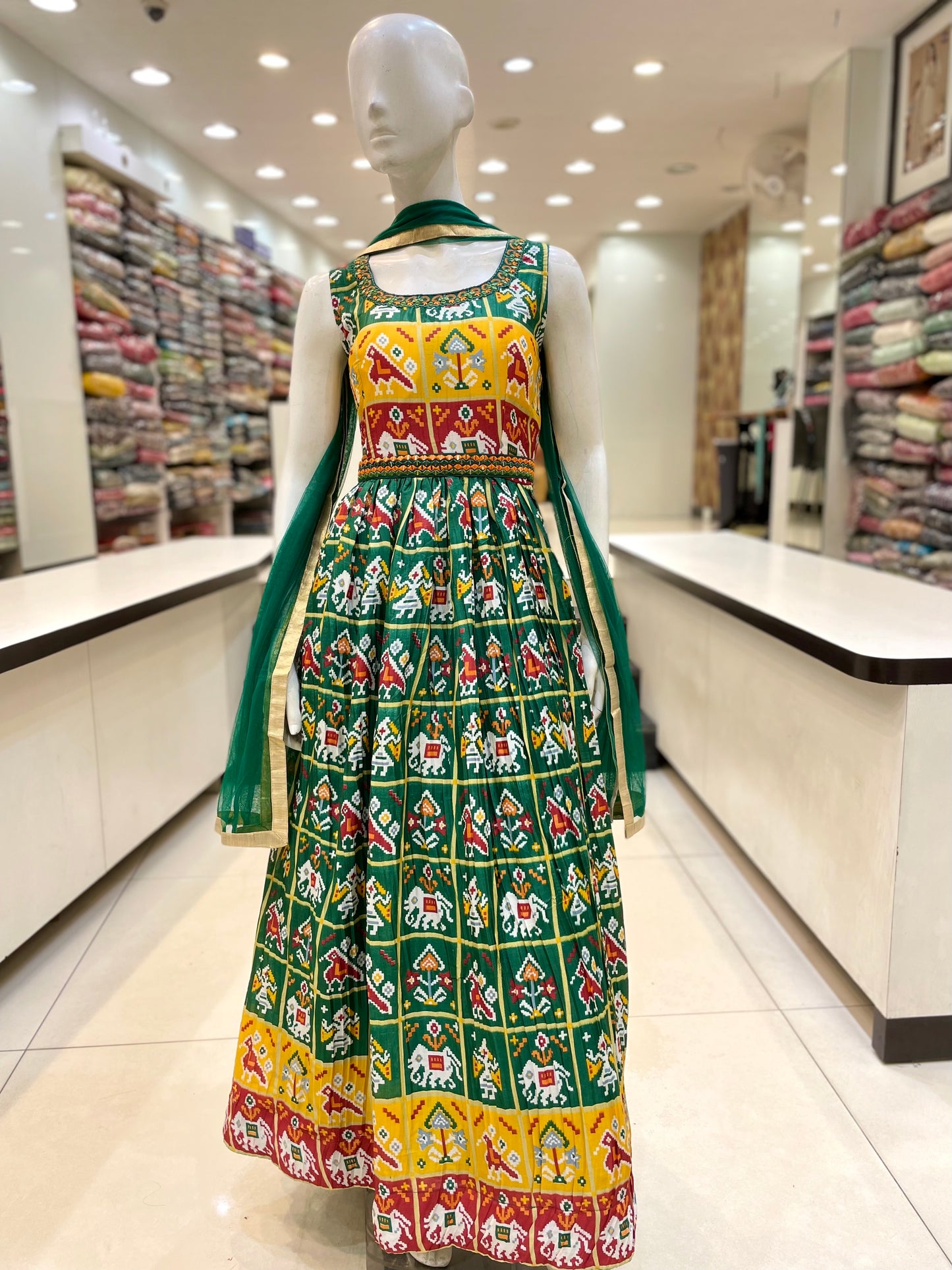 Green Patola Long Dress
