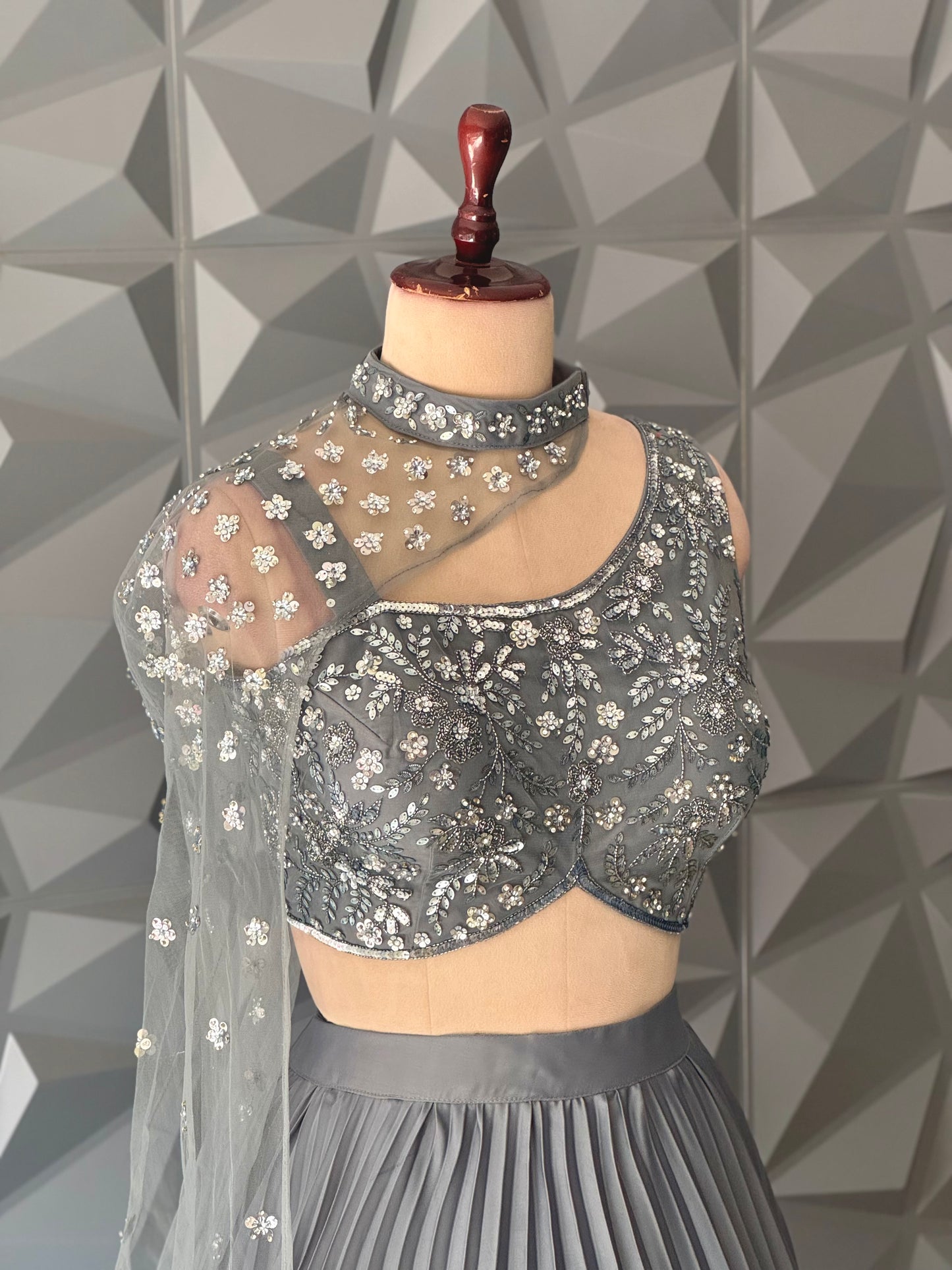 Silver Indo Western Lehenga Set