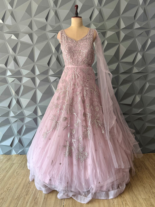 Baby Pink Indowestern Long Gown