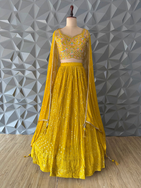 Yellow Embroidered Lehenga Set