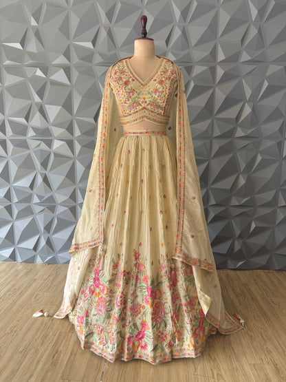 Floral Ivory Embroidered Lehenga Set