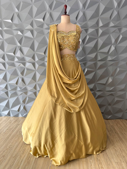 Golden Lehenga Set with Draped Dupatta