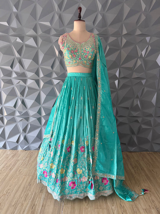Sky Blue Embroidered Lehenga Set