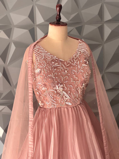Mauve Pink Tissue Long Dress