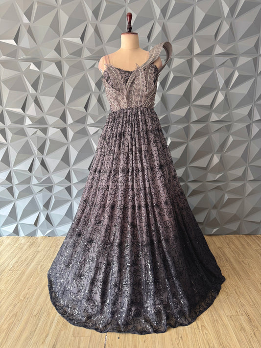 Grey and Black Designer Gown