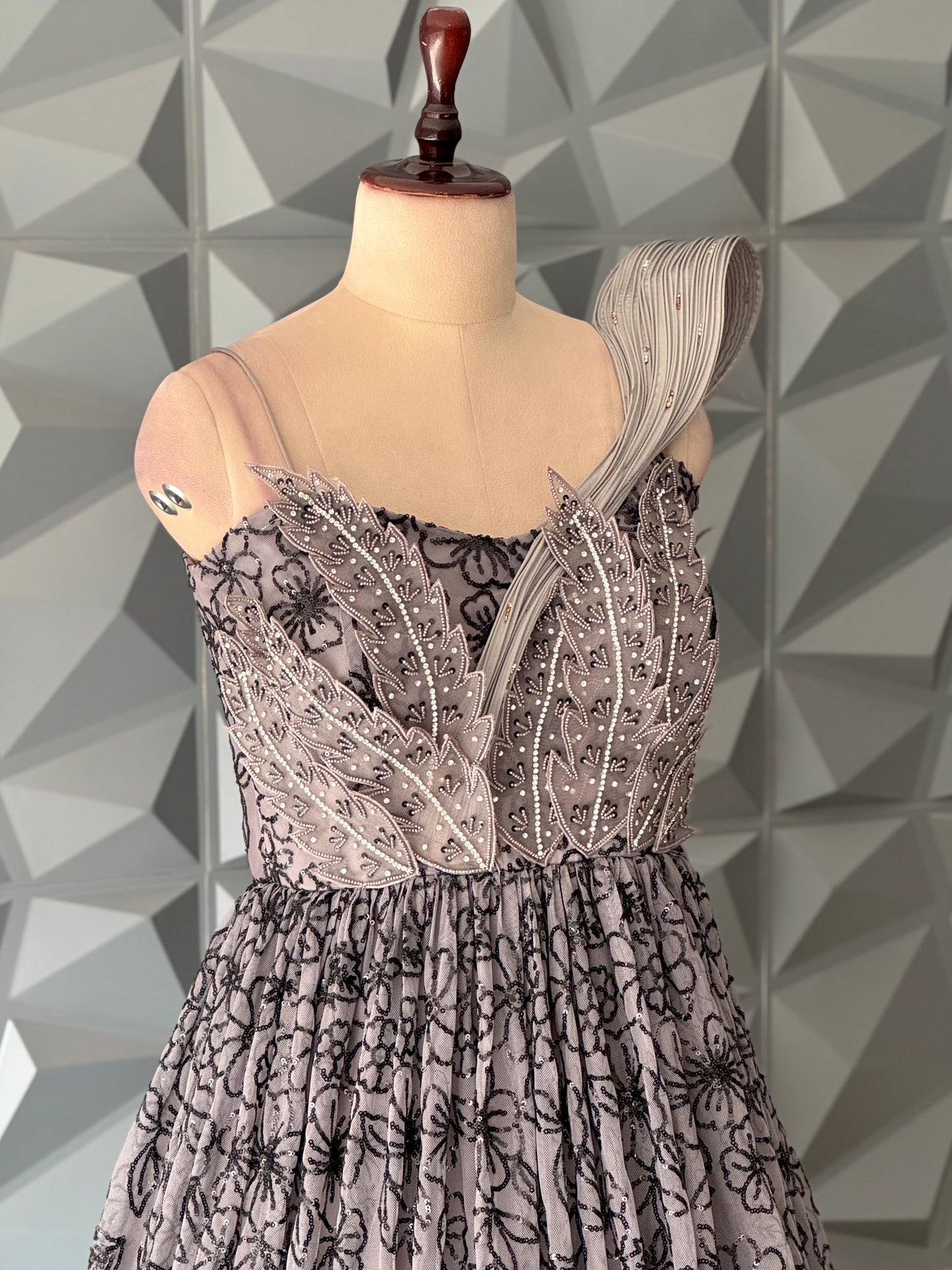 Grey and Black Designer Gown