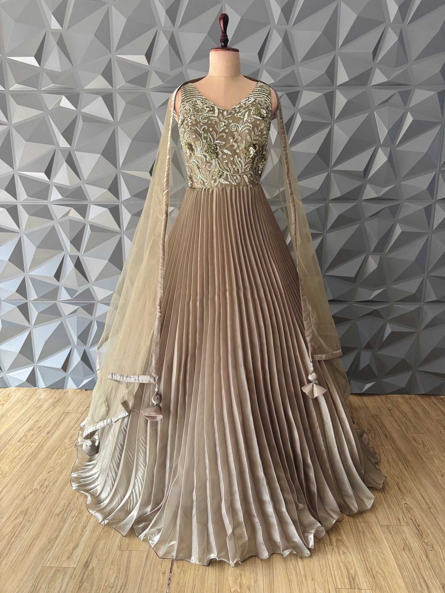 Olive Green Tissue Long Dress