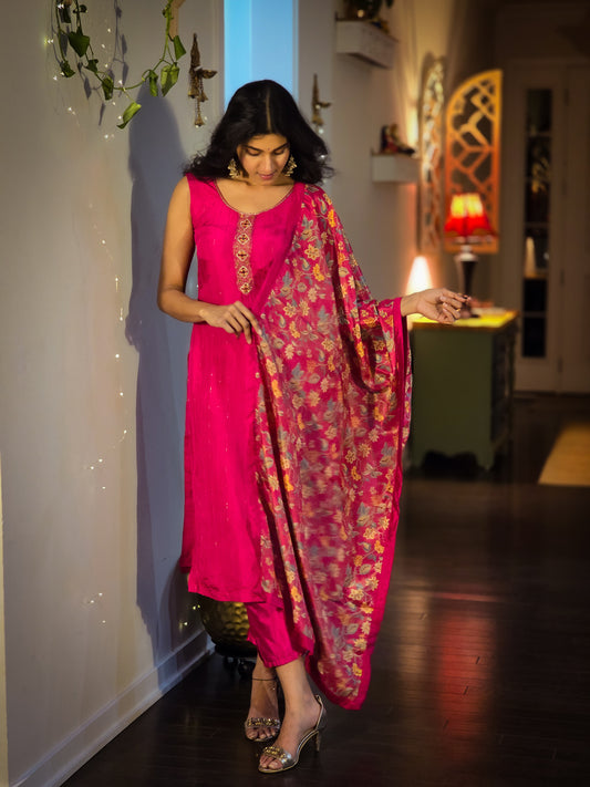Pink Floral Straight Suit