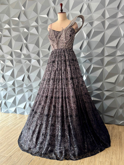 Grey and Black Designer Gown