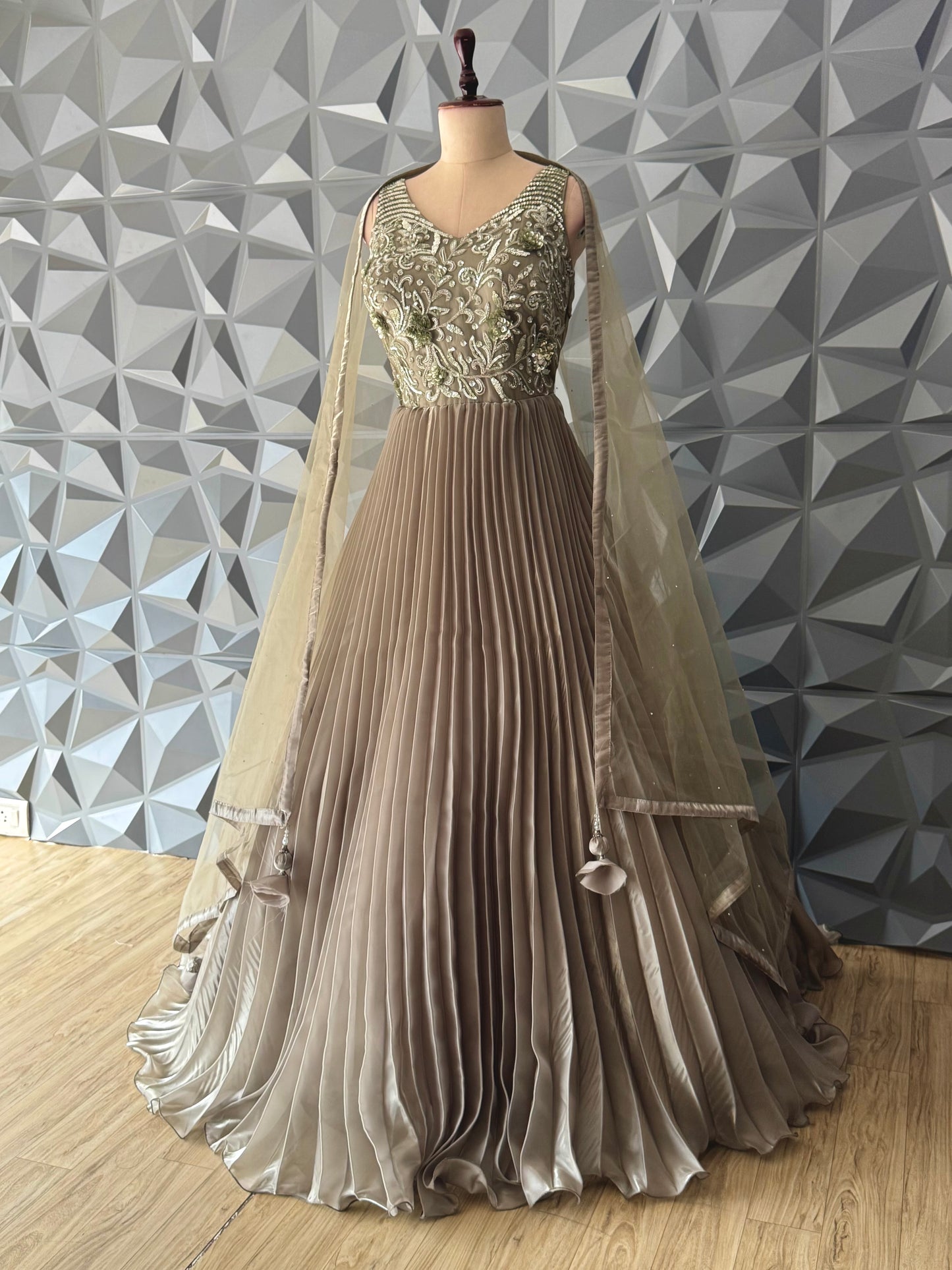 Olive Green Tissue Long Dress