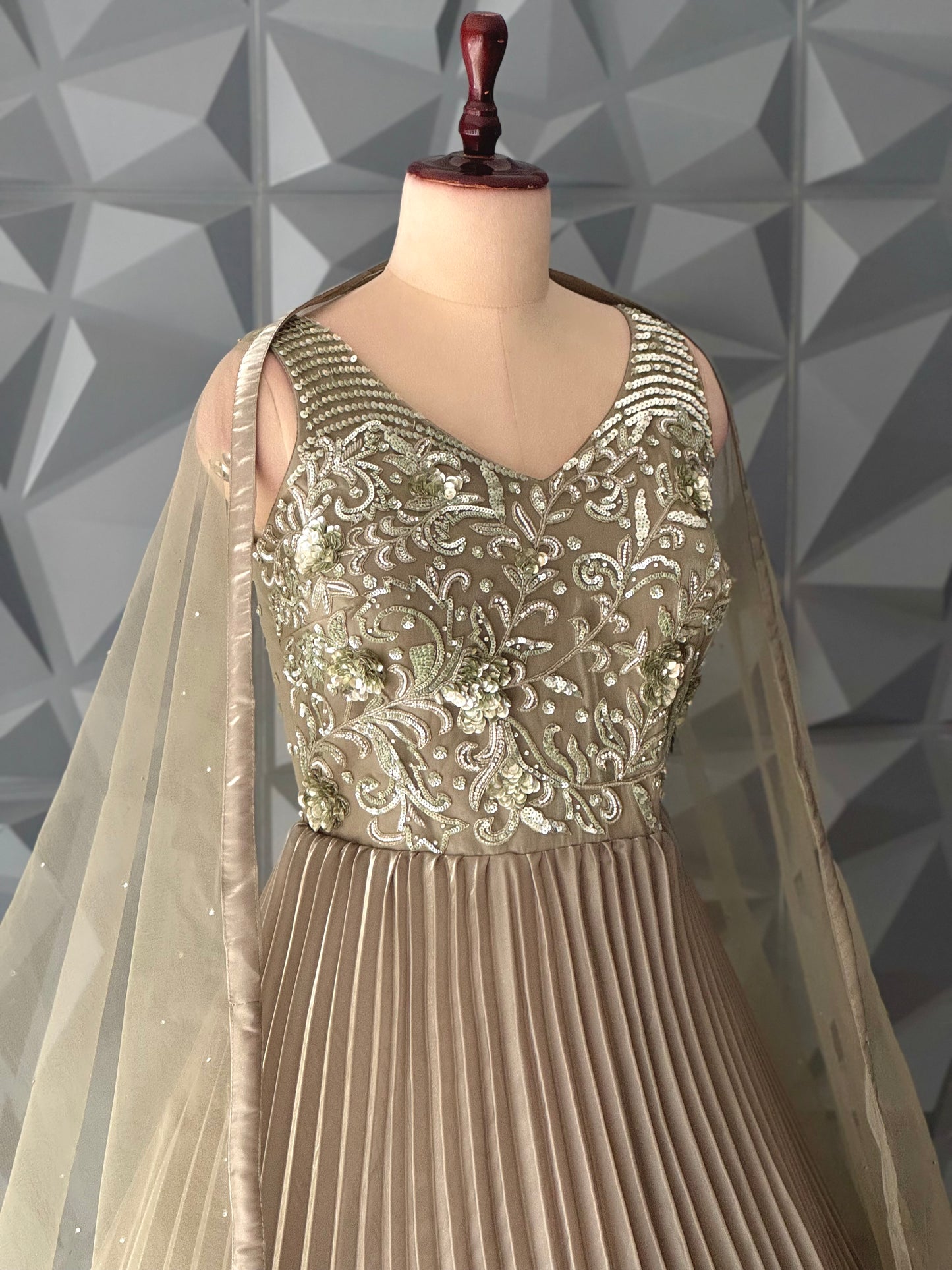Olive Green Tissue Long Dress