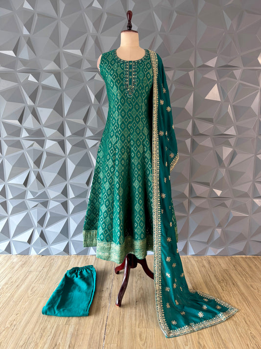Emerald Green Banarasi style-Anarkali set