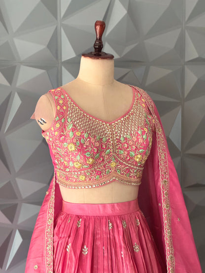 Pink Rose Bloom Embroidered Lehenga Set