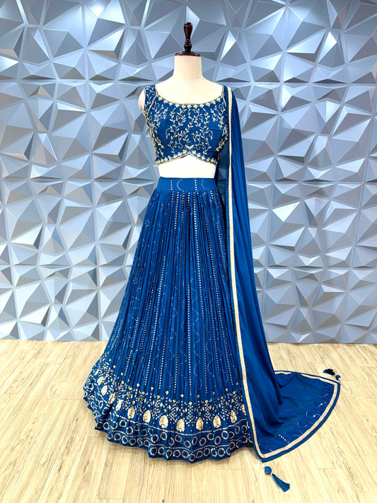 Blue Banarasi Lehenga Set