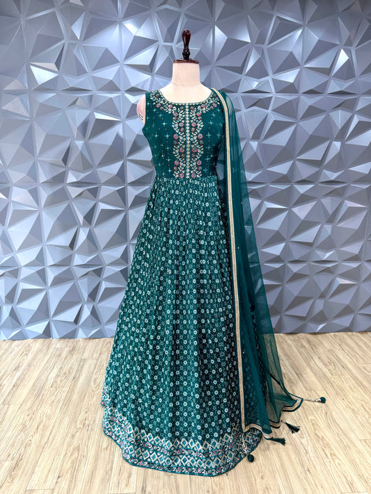 Green Bandhani Long Dress