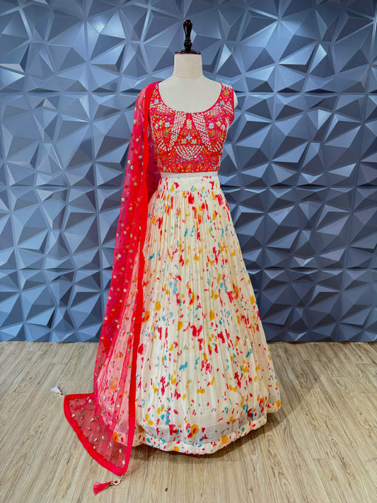 Red & Cream Lehenga Set