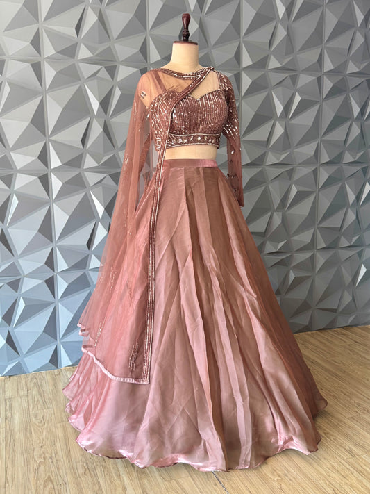 Brown Indo Western Lehenga Set