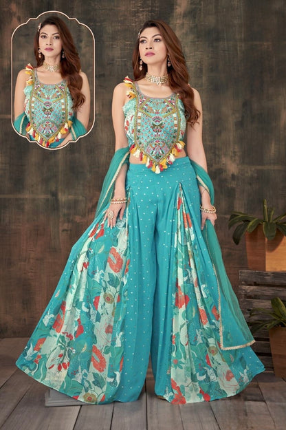 Yellow Indo Western Plazo Set