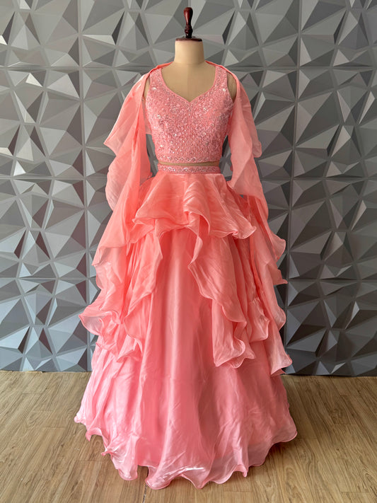 Pink Ruffle Lehenga Set