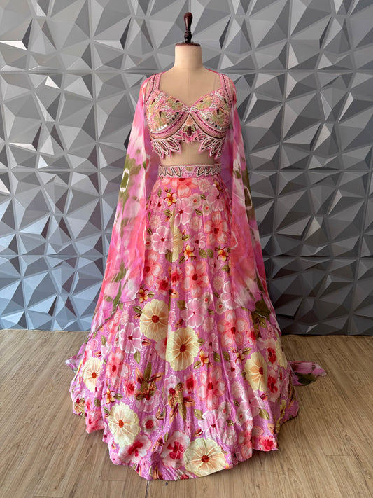 Pink Floral Lehanga Set