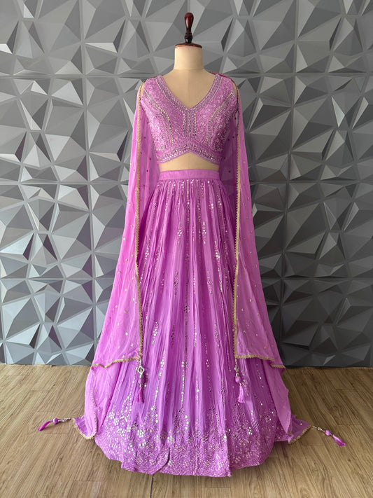 Lavender Mirror work Lehenga Set
