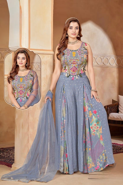 Yellow Indo Western Plazo Set