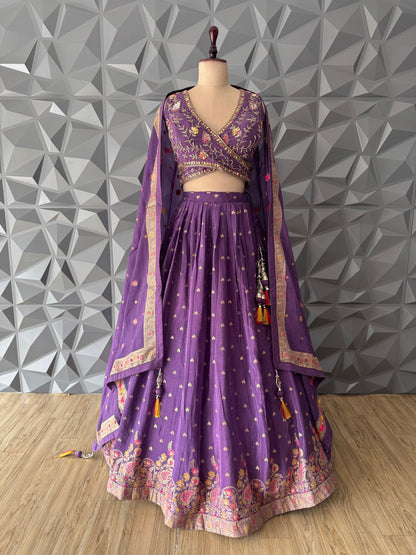 Purple Embroidered Lehenga Set