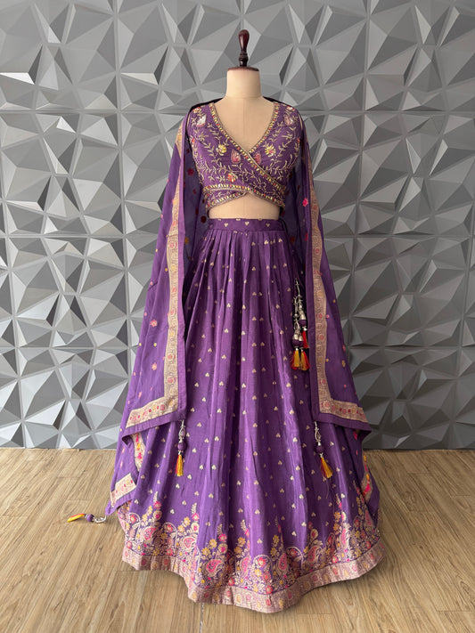 Purple Embroidered Lehenga Set