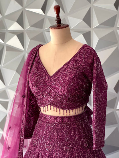 Wine Lehenga Set