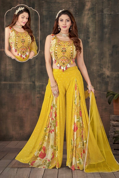 Yellow Indo Western Plazo Set