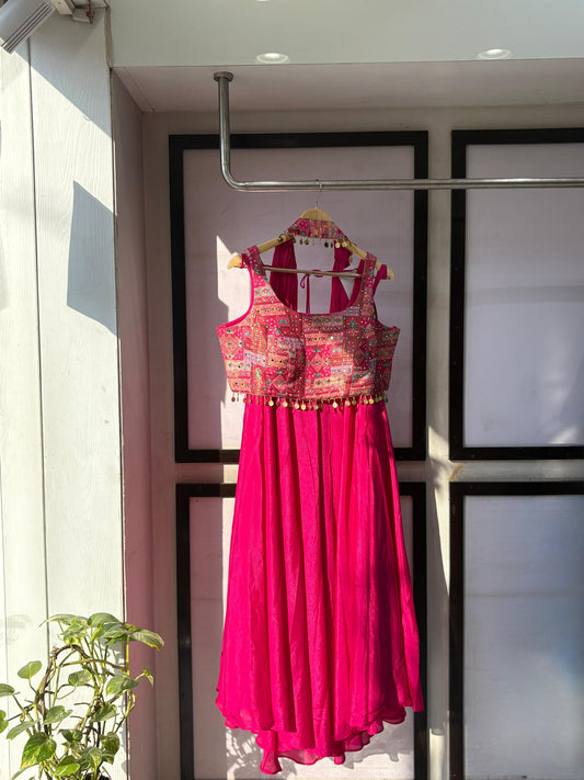 Pink IndoWestern Plazo Set