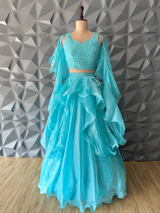 Blue Ruffle Lehenga Set
