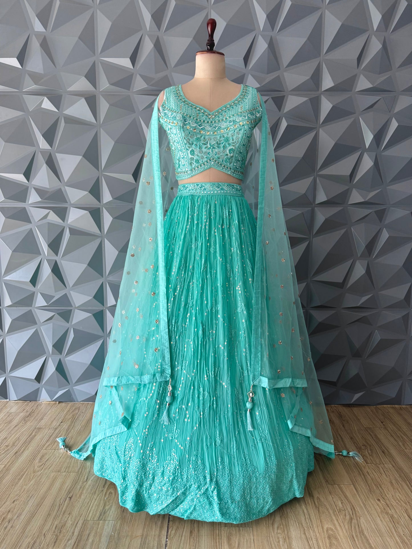 Sky Blue Mirror work Lehenga Set