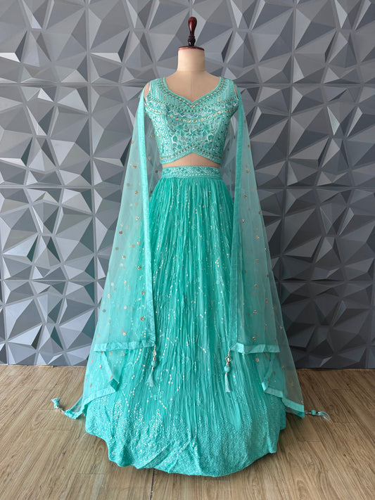 Sky Blue Mirror work Lehenga Set