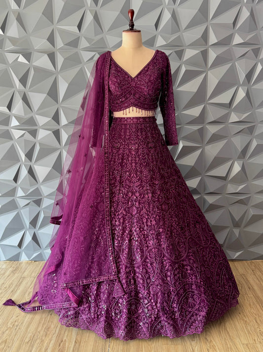 Wine Lehenga Set