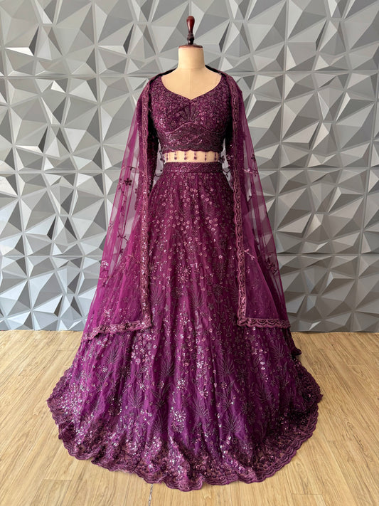 Wine Lehenga Set