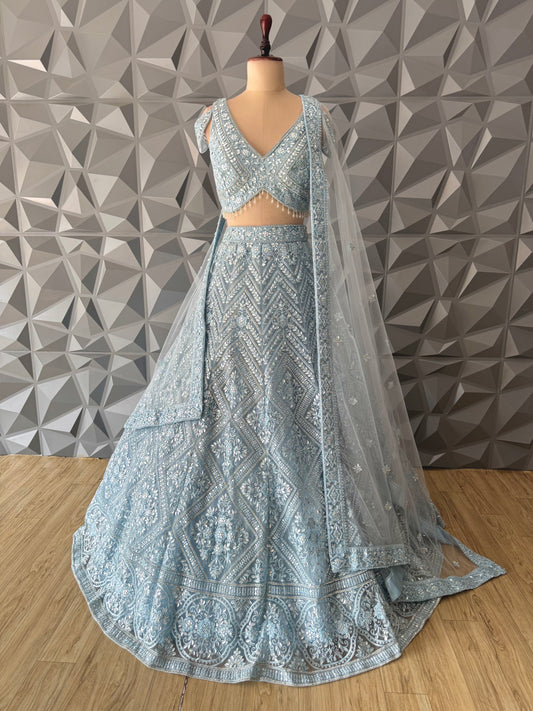Sky Blue Bridal Lehenga Set