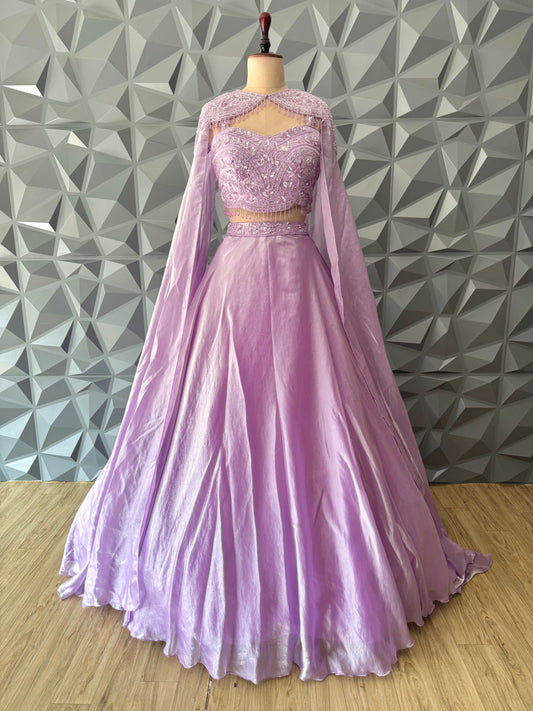 Lavender Indo Western Lehenga Set