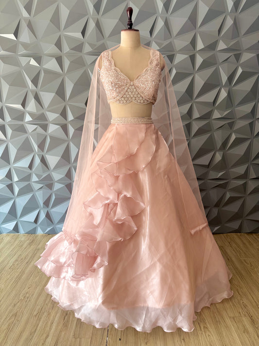 Peach Glass Tissue Lehenga Set